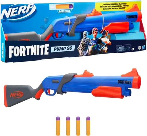 Nerf - Pistola de bombeo SG de Fortnite, acción de bombeo de mega dardos, retrocarga, 4 mega dardos oficiales, para jóvenes, adolescentes, adultos