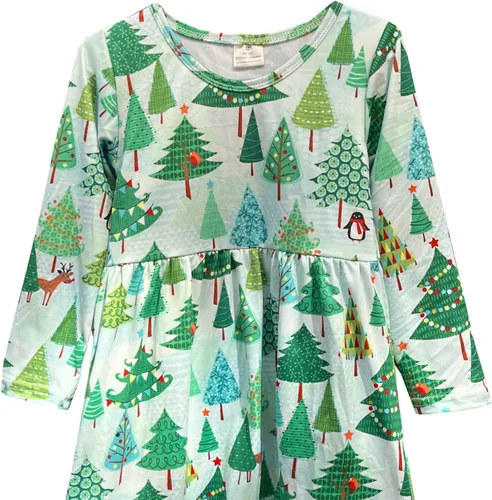 Miniatura 2 de Vestido de Navidad para niña pequeña, muñeco de nieve, árboles de Navidad, camión, a cuadros, reno, Papá Noel, vestido de invierno hasta la rodilla