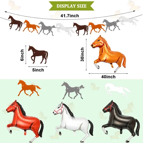 Miniatura 4 de 8 piezas de suministros de decoración de fiesta de cumpleaños de caballo, incluye guirnalda de caballos, pancartas de papel, manteles de plástico