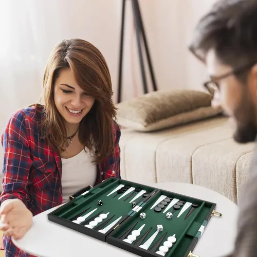 Miniatura 7 de Juego de Backgammon - Juego de mesa clásico con funda de cuero de primera calidad - Juego de estrategia de viaje portátil de backgammon para adultos
