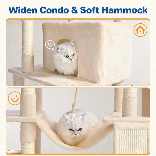 Miniatura 5 de ABCPET Torre de árbol para gatos de 63 pulgadas de varios niveles para gatos de interior con postes rascadores de sisal, condominio, hamaca, bola