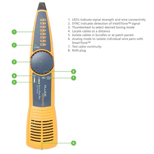 Miniatura 2 de Fluke Networks MT-8200-60-KIT IntelliTone Pro 200 Sonda y Generador de Tonos, Multicolor