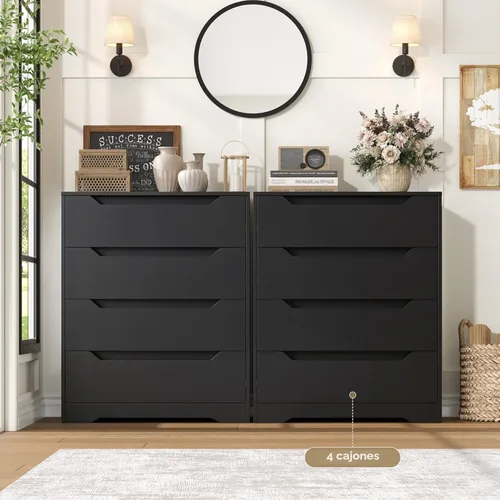 Miniatura 6 de HOSTACK Cómoda negra, cómoda de 4 cajones, cómoda moderna con asas recortadas, aparadores pequeños con cajón, organizador de cofre de maquillaje