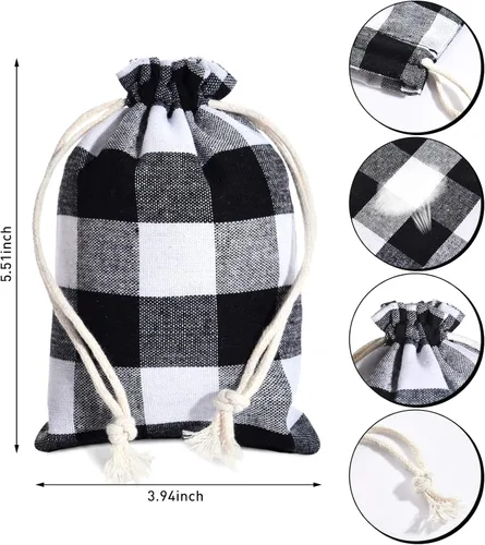 Miniatura 2 de Boao 24 piezas Bolsas de Navidad Bolsas de regalo con cordón de Navidad a cuadros de búfalo envoltura de regalo de algodón bolsa de dulces