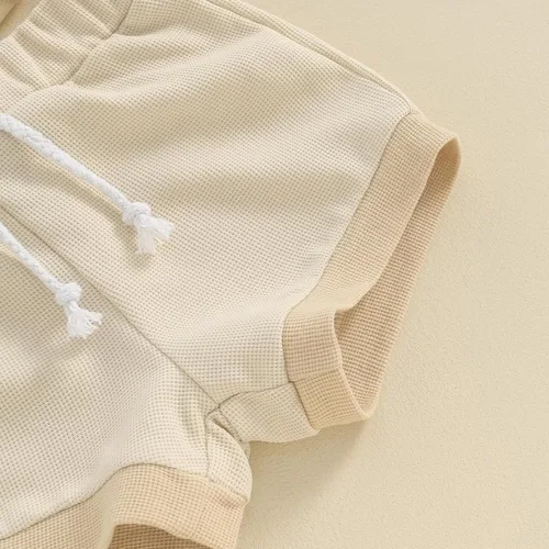Miniatura 5 de Ropa de verano para recién nacido, ropa acanalada de manga corta, pantalones cortos de cintura elástica sólida, traje de primavera