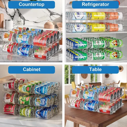 Miniatura 6 de cjc Organizador de latas para despensa, 3 juegos de 3 niveles organizador de latas para refrigerador, organizadores automáticos transparentes