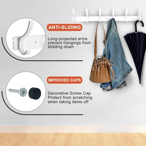 Miniatura 3 de Perchero montado en la pared, 6 ganchos para colgar abrigos, riel de metal resistente de doble gancho, perchero con ganchos, perchero de montaje