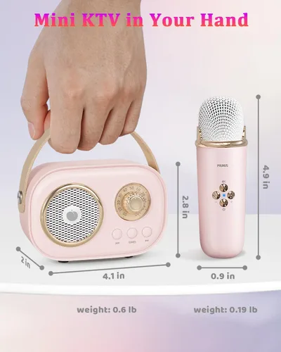 Miniatura 6 de Mini máquina de karaoke para niños y adultos, altavoz Bluetooth portátil con micrófonos inalámbricos y sonido estéreo mejorado, regalos para niñas