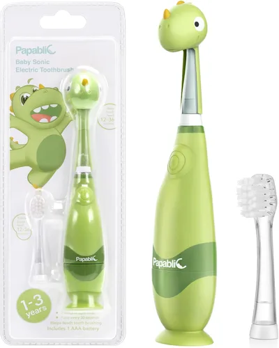 Miniatura 9 de Papablic Cepillo de dientes eléctrico sónico para niños de 1 a 3 años, cepillo de dientes eléctrico para bebé con bonita cubierta de reno