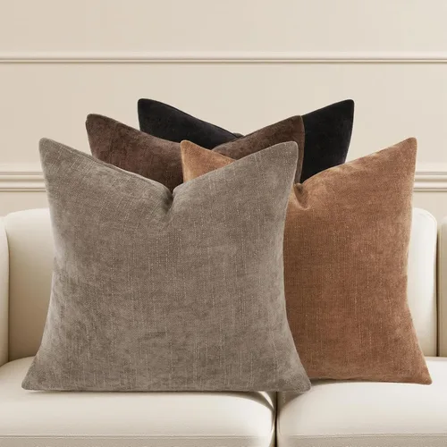 Farmhouse Decor - Juego de 4 fundas de almohada de 16 x 16 pulgadas, fundas de cojín con textura sólida para sofá, cama, gris topo, marrón claro,