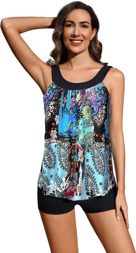 Miniatura 5 de REKITA Trajes de baño tankini fluidos para mujer, trajes de baño tankini para traje de baño de dos piezas, camiseta sin mangas con pantalones cortos