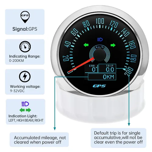 Miniatura 3 de KAOLALI Velocímetro GPS de 85 mm 0-200 km/h para embarcaciones, velocímetro impermeable marino, medidor de velocidad con COG, kilometraje total