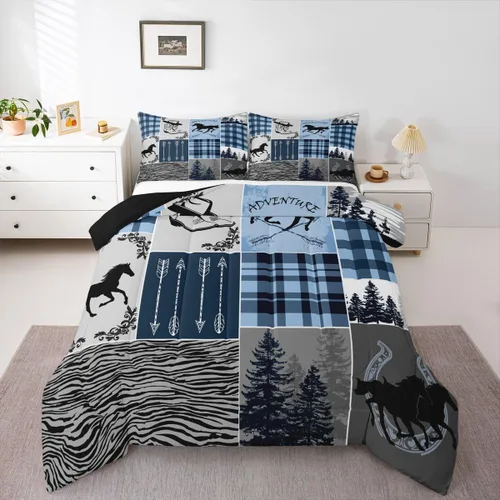 Miniatura 48 de Juego de edredón de oso y ciervo, tamaño individual, ropa de cama de animales salvajes de caza, colcha rústica de cabaña, casa de campo, cuadros