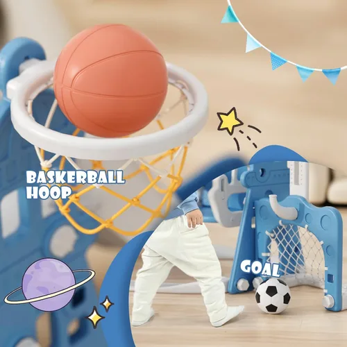 Miniatura 5 de XJD - Juego de tobogán y columpio 6 en 1 para niños pequeños, tobogán para niños de 1 año en adelante, juego de exterior para niños pequeños con aro