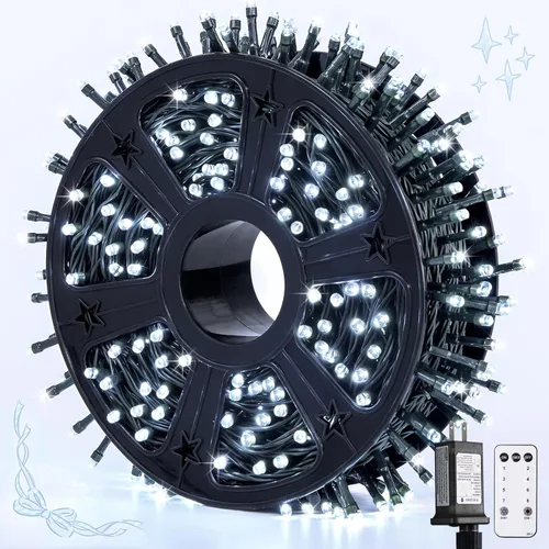 Miniatura 21 de JMEXSUSS 500 luces LED azules de Navidad al aire libre, 173 pies, 8 modos, tira de luces de Navidad, impermeable, luz LED azul para árbol enchufable
