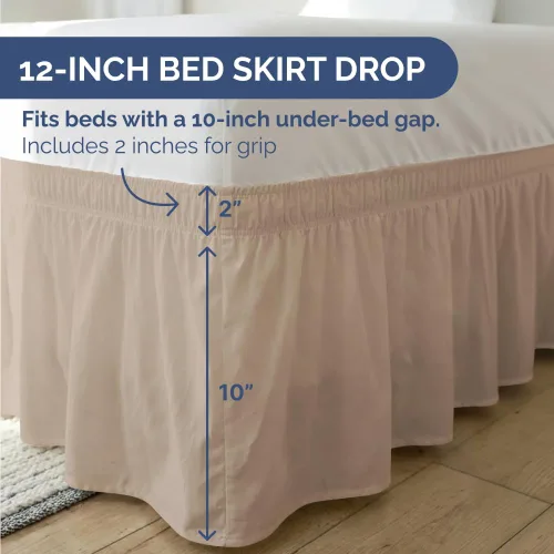 Miniatura 4 de CGK Linens - Falda de cama envolvente con volantes, color crema, para camas de tamaño individual con altura de 12 pulgadas sin arrugas, plisada