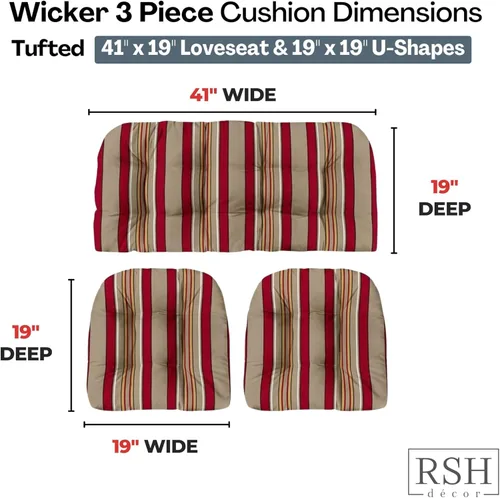 Miniatura 89 de RSH DECOR: Sunbrella 3-Piece Tufted Wicker Cushion Set 44" x 22" & 22" x 22" Outdoor Loveseat & U-Shaped Seat Cushions Crafted with