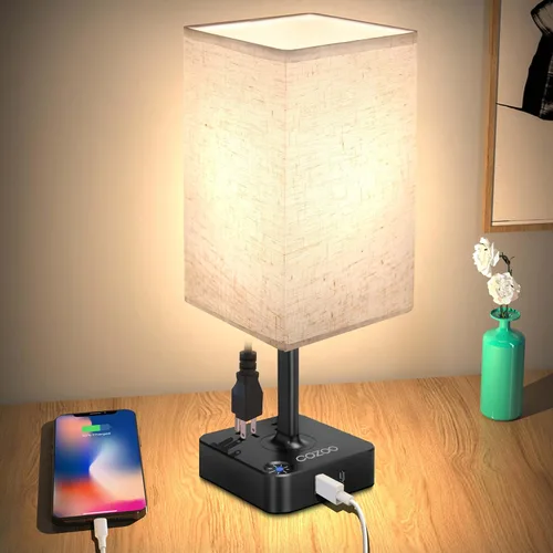 Miniatura 11 de Lámpara de mesa regulable cozoo USB para mesita de noche y escritorio con 2 puertos de carga USB (A+C) y 2 tomas de corriente, lámpara de mesita