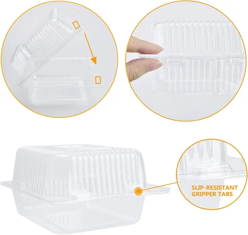 Miniatura 3 de Recipientes de alimentos cuadrados transparentes con bisagras, 50 recipientes para rebanadas de pastel, bandeja desechable para llevar, 5.3 x 4.7 x