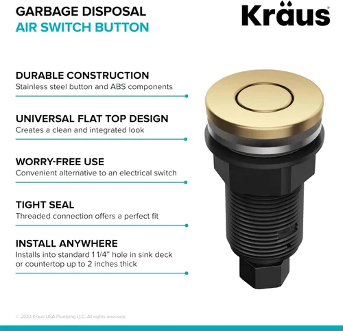 Miniatura 6 de KRAUS Botón de interruptor de aire para eliminación de basura de montaje plano en latón cepillado, KWDB-20BB