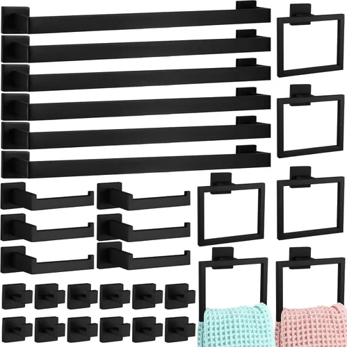 Miniatura 22 de Gisafai Juego de 15 piezas de accesorios de baño negros de 23.6 pulgadas, kit de barra de toalla de baño de acero inoxidable, toalleros, ganchos