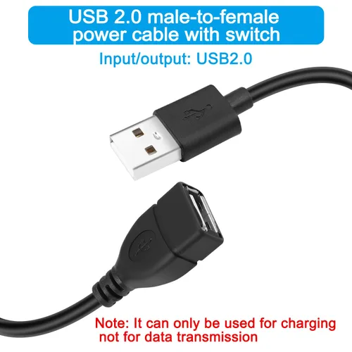 Miniatura 2 de Cable de extensión USB, 4 unidades, 5 V, macho a hembra, extensor con interruptor, adecuado para ventilador USB de 5 V, tira LED, lámpara