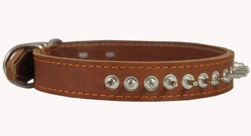 Miniatura 2 de Collar de perro grueso de cuero genuino con pinchos, 1 pulgada de ancho, tamaño marrón para adaptarse a cuello de 17 a 21 pulgadas, 1 ancho Akita