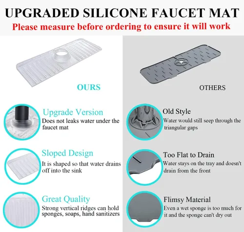 Miniatura 5 de YATOISUR Protector contra salpicaduras de fregadero de 14.4" x 5.4" - Tapete para grifo de fregadero con tapete colector de agua del grifo