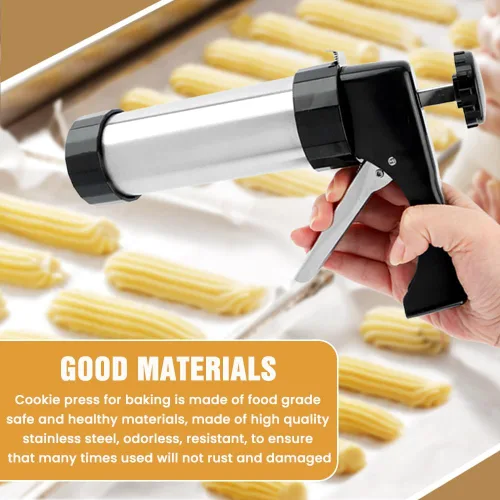 Miniatura 6 de Prensa de galletas de acero inoxidable, kit de pistola de prensa de galletas, fabricante de Spritz con 8 puntas de tubería y 13 discos para hacer