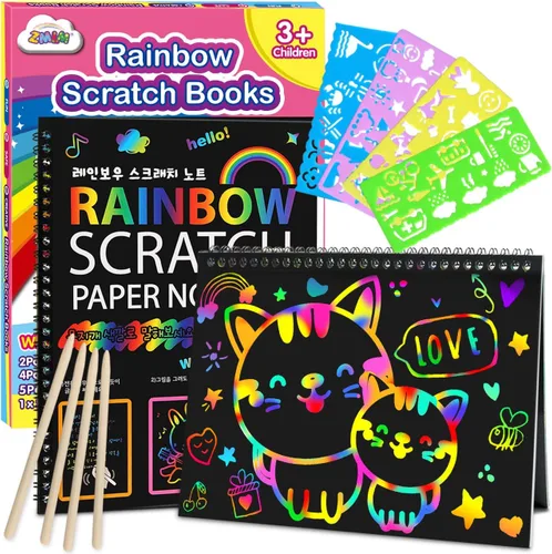 ZMLM Regalo de manualidades de papel para rascar, paquete de 2 cuadernos de arcoíris, suministros de juguetes, rellenos para cesta de Pascua para