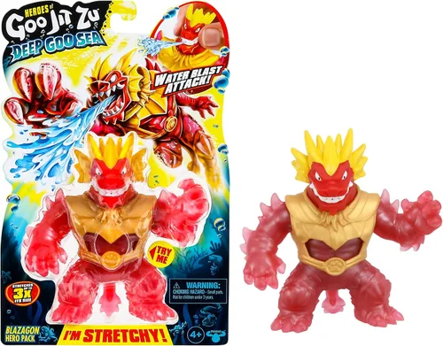 Heroes of Goo Jit Zu Paquete de héroes de Deep Goo Sea Blazagon. Juguete súper elástico lleno de goo. con función de ataque de agua a chorro.