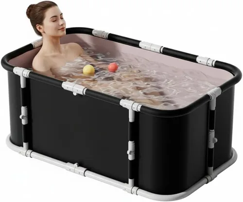Simcat Bañera plegable portátil para niños y niñas, para ducha, spa caliente y bañera de hielo (negro)