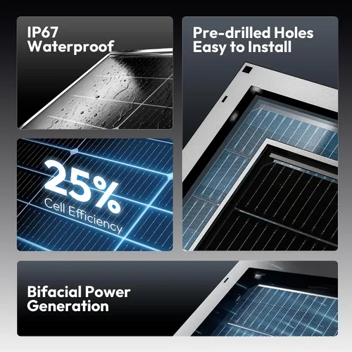 Miniatura 3 de Epoch Paneles solares biaciales de 200 W, panel solar monocristalino de 16 BB de 12/24 voltios, módulo solar impermeable de alta eficiencia