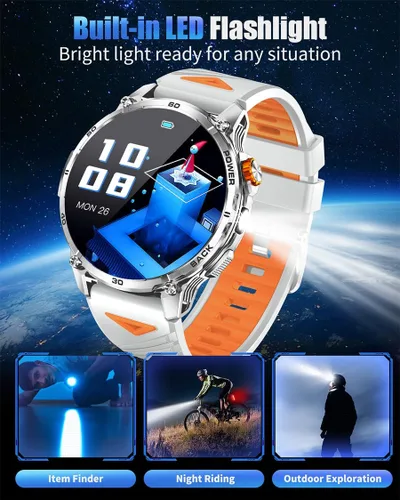 Miniatura 3 de Relojes inteligentes militares para hombres, reloj inteligente de pantalla grande HD de 1000 mAh/1.7 pulgadas, linterna LED, responder/hacer Gris