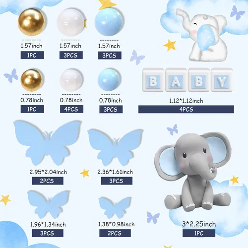 Miniatura 2 de Decoración de pastel de elefante, decoración de pastel de elefante, letra azul, bola de perla blanca para temática de elefante, suministros