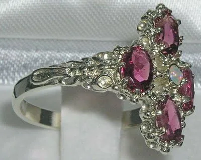 Miniatura 3 de Anillo de plata de ley 925 con ópalo auténtico y turmalina rosa para mujer
