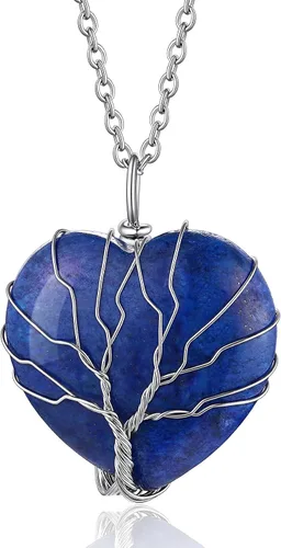 Bestyle Collar de cristal curativo envuelto en árbol de la vida, colgante de piedra natal de 12 meses para parrillas de mujer, joyería de piedras