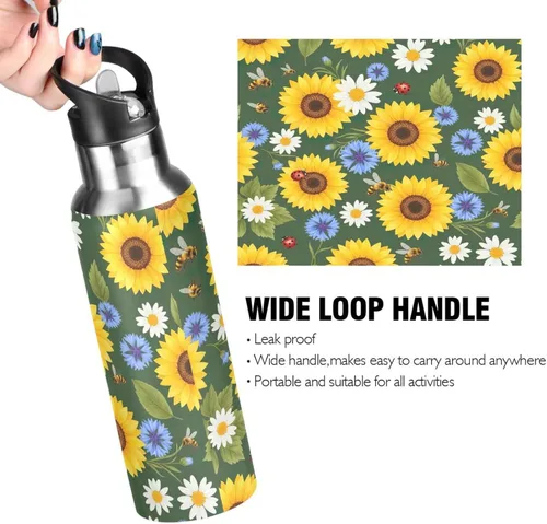 Miniatura 4 de BPA-Free Sport Water Bottle Insulated 20 Oz, Stainless Steel Vacuum Insulated Water Bottle for Gym Outdoor Travel School, Yellow Sunflowers