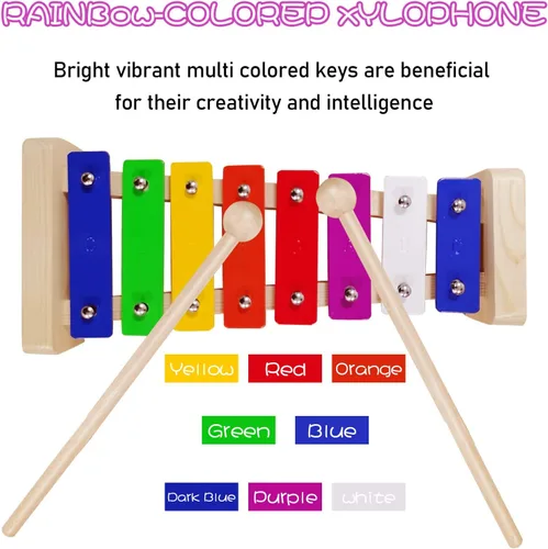 Miniatura 5 de Xilófono para niños, Glockenspiel con 2 mazos seguros para niños, 8 notas diatónicas, barras de metal coloridas con desarrollo educativo musical