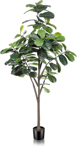Miniatura 9 de LYERSE Árbol de higuera artificial de hoja de violín, planta de ficus lyrata falsa de 5 pies con 78 hojas de violín decorativas en maceta