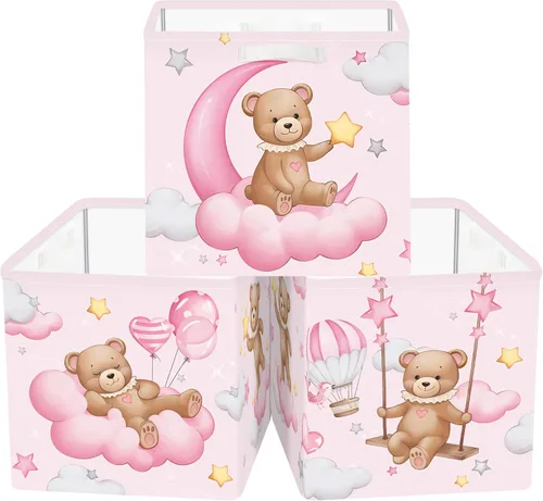 Miniatura 8 de Clastyle 3 unidades de almacenamiento de cubos de animales de ensueño, caja plegable Kallax para estantes, cestas de almacenamiento para padres, Oso