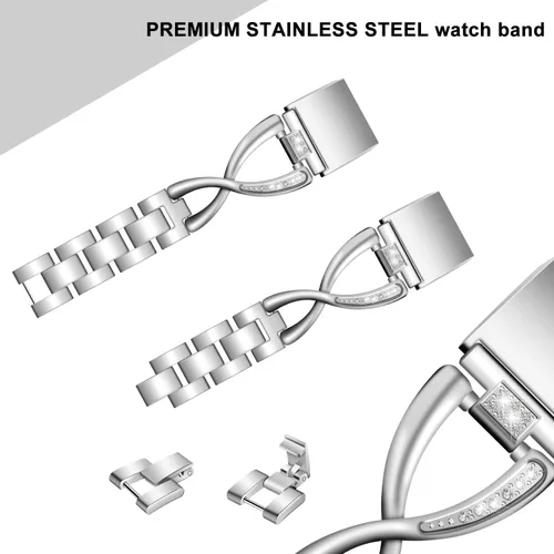 Miniatura 4 de Bandas compatibles con Fitbit Charge 2, bandas de metal con diamantes de imitación brillantes de repuesto para mujer, plata, oro rosa, negro plateado