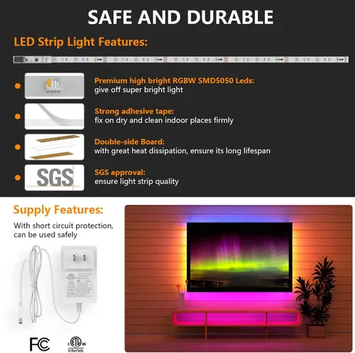 Miniatura 4 de RGBW - Kit de iluminación para debajo del gabinete con aplicación y control remoto, 6 tiras de luces LED para armario de cocina, mostrador, estante