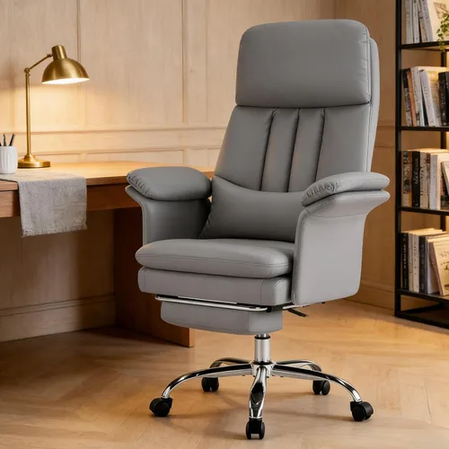 Miniatura 9 de Silla de oficina de cuero, silla de escritorio para computadora con soporte lumbar, ajuste de altura, cómodas sillas de tareas excutivas 400 libras