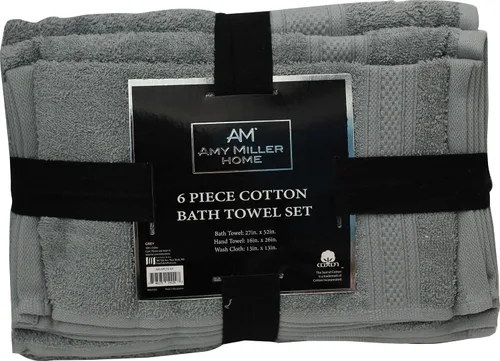 Juego de toallas de 6 piezas, 2 toallas de baño, 2 toallas de mano y 2 paños de baño, 100% algodón (gris)
