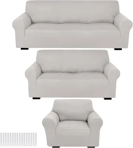 Miniatura 23 de Peryiter Juego de 3 Fundas para Sofá, Cubiertas de Muebles para Sofá, Loveseat, Sillón, Ajuste de Forma Elástico, Sin Arrugas, Protector de Muebles
