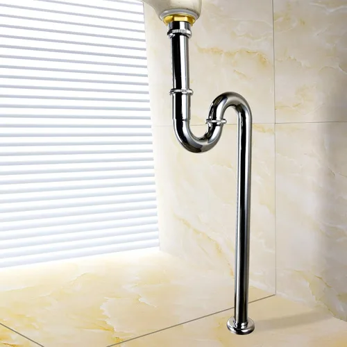 Miniatura 2 de CIENCIA Trampa de latón para fregadero de baño, fregadero de cocina, tubo de drenaje, tubo de drenaje S trampa cromada, WT04