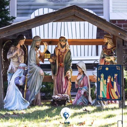 Miniatura 4 de Nepnuser Bandera de jardín Feliz Dia de Reyes para decoración del día de la Epifanía, tres sabios, reyes santos, doble cara, letrero para patio