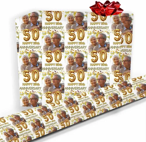 Miniatura 14 de Artsadd Papel de regalo personalizado con texto con imagen para aniversario, día de San Valentín, papel de regalo con foto personalizada con corazón