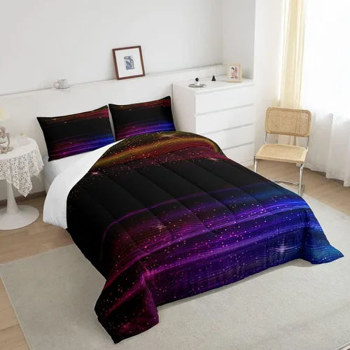 Miniatura 3 de Juego de edredón negro degradado, juego de ropa de cama para niños con diseño de galaxia, galaxia, degradado, morado, azul, amarillo, a rayas, juego